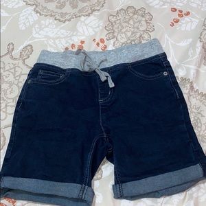 dark wash justice elastic shorts